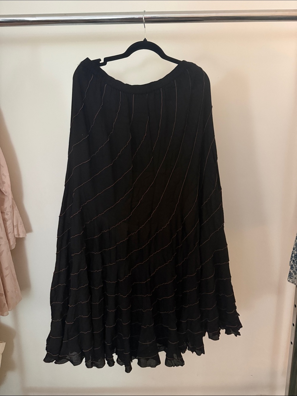 Women's Black Ruffled Maxi Skirt - Flowy